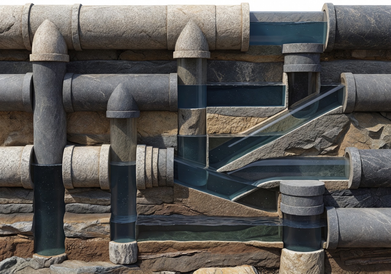 Diagrammatic visualization of stone pipes and water levels